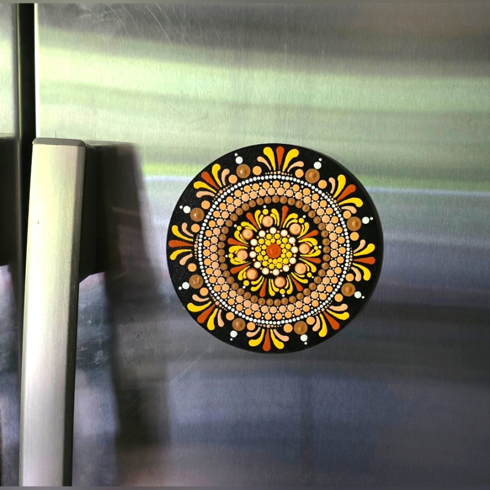 6" Handpainted Mandala Large Magnet Boho Hippie FolkArt DotArt - Picture 5 of 5